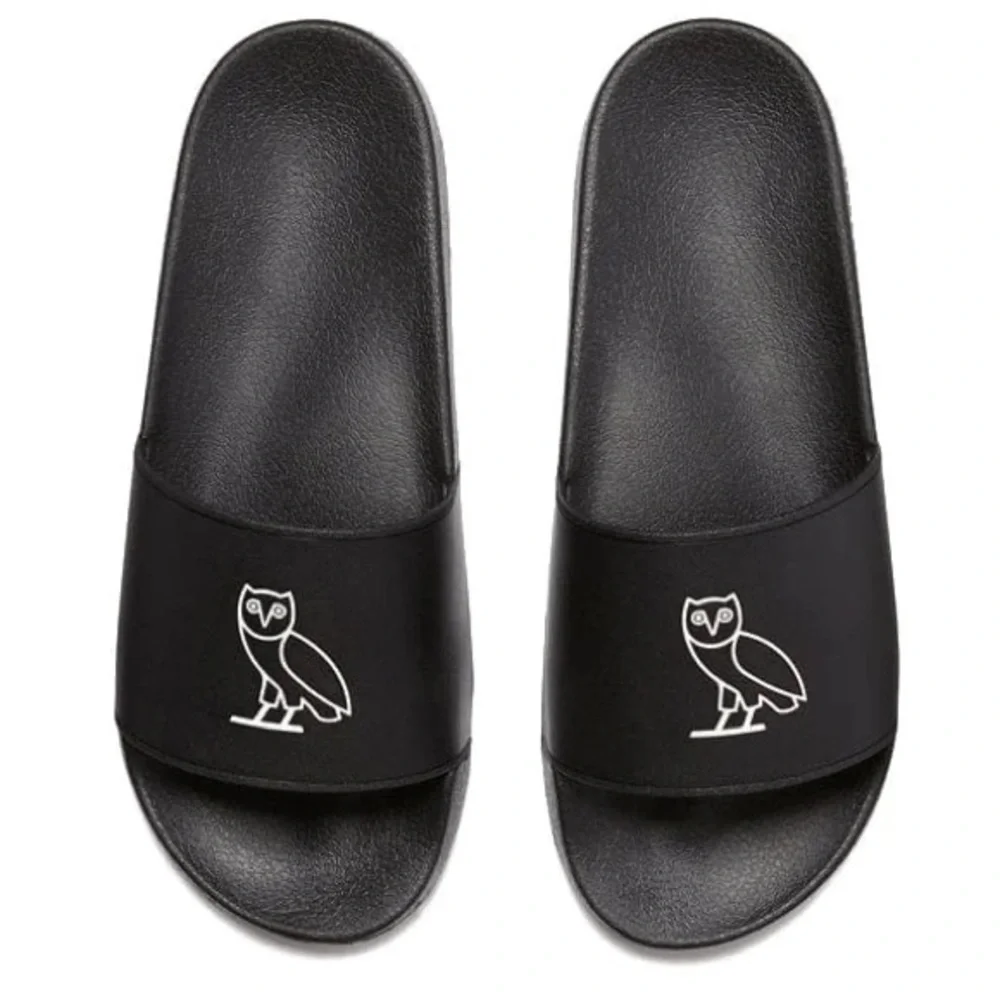 OVO October's Very Own Slides Black (White Owl) Size 9